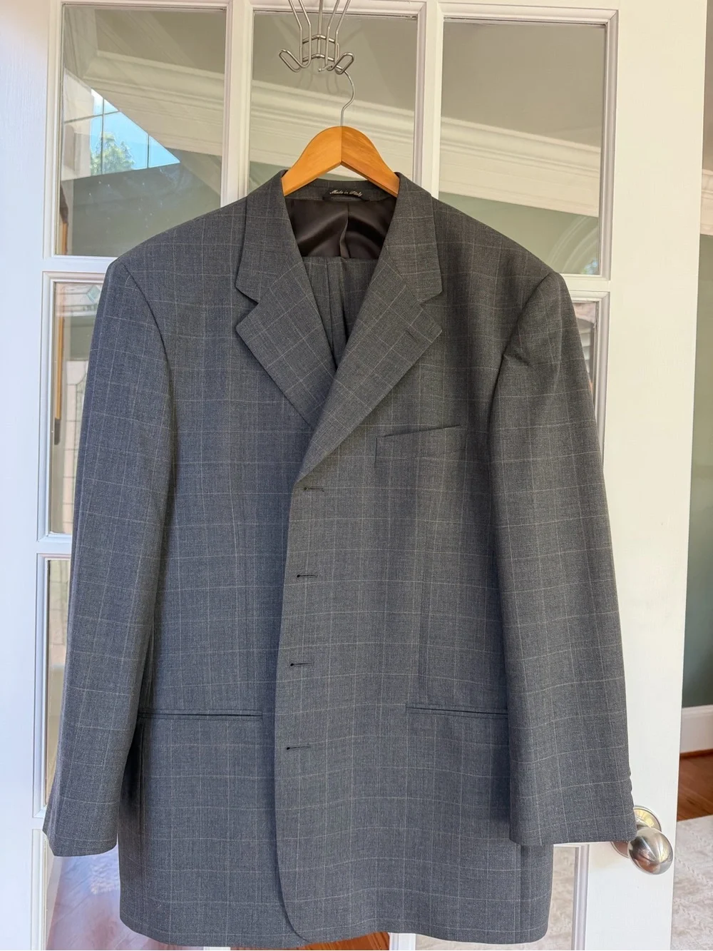 Men's Charcoal Gray Windowpane Suit Jacket - Tailored Blazer